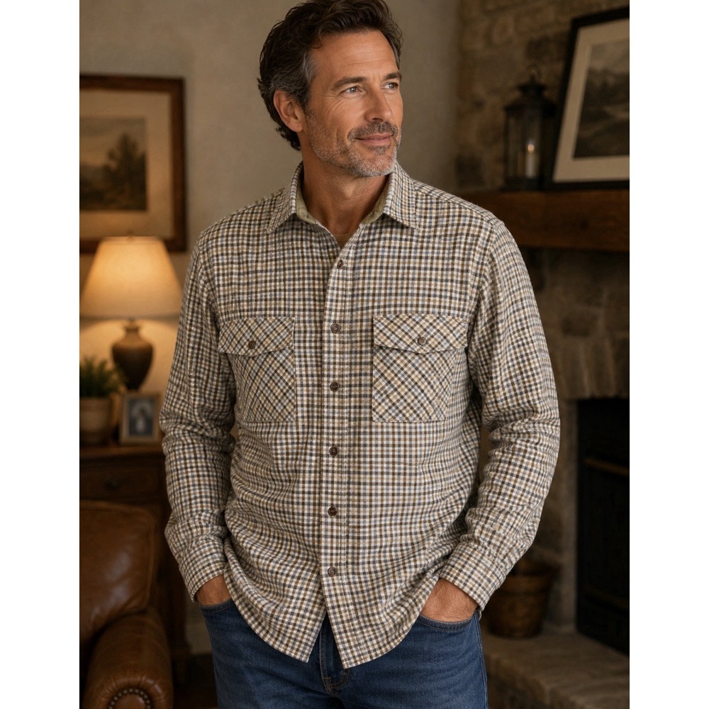 Bay Area Traders Men's Flannel Large Tan and Blue